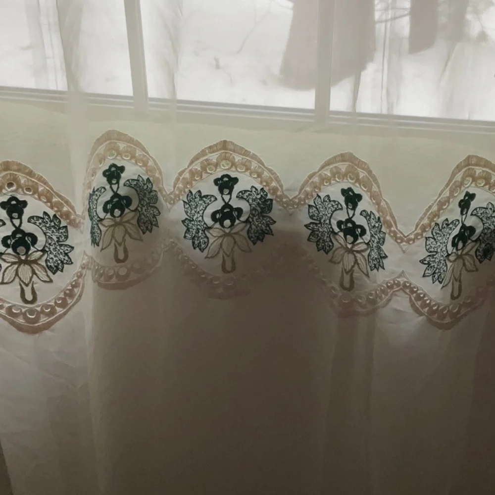 Vintage Elegant Cream and Green Lace Embroidered Curtain